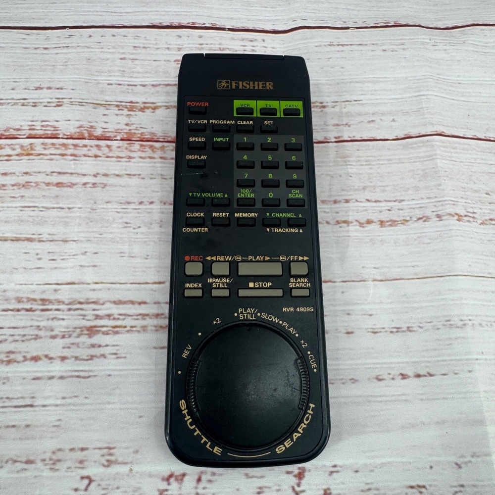 Fisher RVR 4909S VCR TV CATV Remote Control Shuttle Search Made in Japan Black